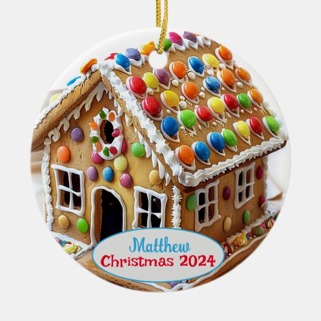 Gingerbread House Personalised Christmas Ornament (Front)