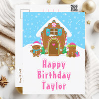 Gingerbread House Pink and Blue Happy Birthday