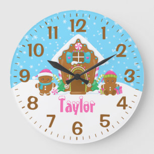 Gingerbread House Pink and Blue Large Clock