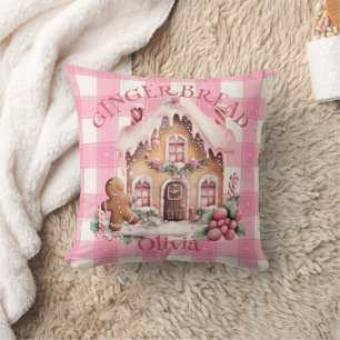 Gingerbread House Pink Chequered Custom Cushion