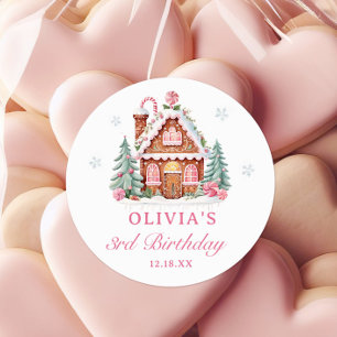 Gingerbread House Pink Christmas Birthday Classic Round Sticker