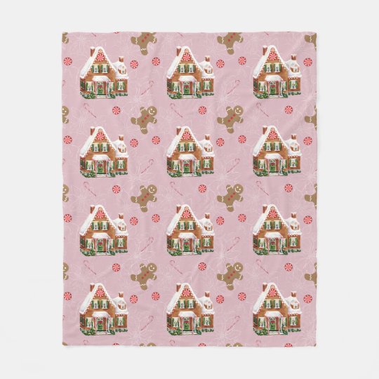 Gingerbread House Pink Christmas Fleece Blanket  Zazzle.co.uk