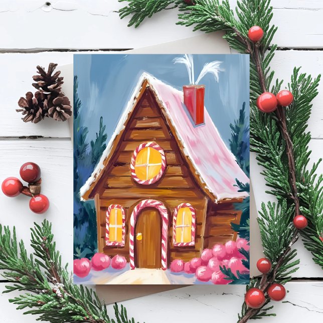 Gingerbread House Pink Christmas Holiday Postcard (Creator Uploaded)