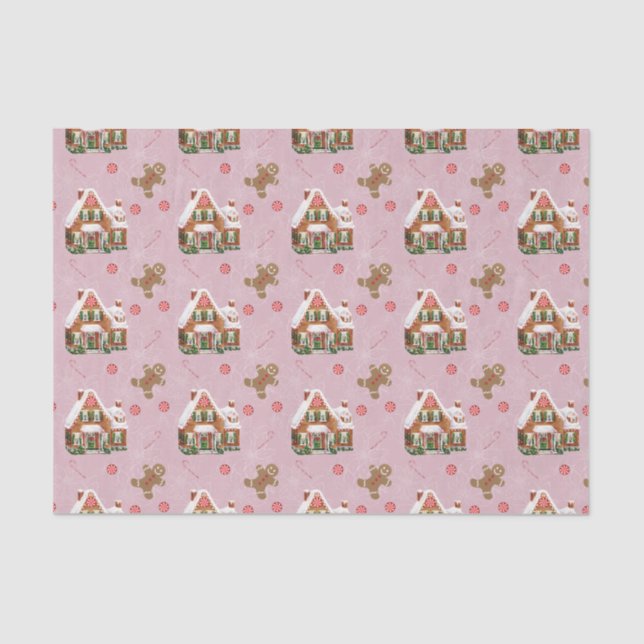 Gingerbread House Pink Christmas Tissue Paper (Front)
