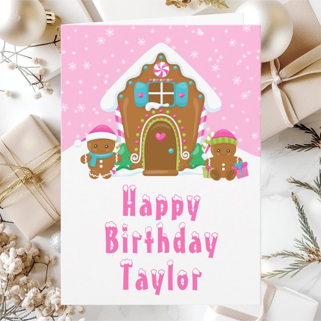 Gingerbread House Pink Happy Birthday Card (Creator Uploaded)