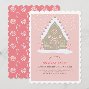 Gingerbread House Pink Holiday Party Invitation