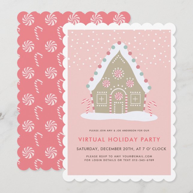 Gingerbread House Pink Virtual Holiday Party Invitation (Front/Back)