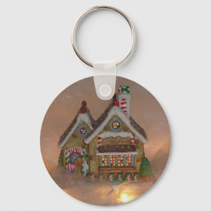 Gingerbread House Porcelain Key Ring