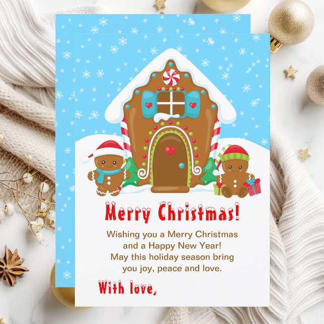 Gingerbread House Red and Blue Merry Christmas Holiday Card (Creator Uploaded)