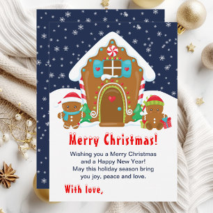 Gingerbread House Red and Navy Merry Christmas Holiday Card