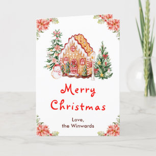 Gingerbread House Red Merry Christmas Holiday Card