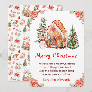 Gingerbread House Red Merry Christmas Holiday Card