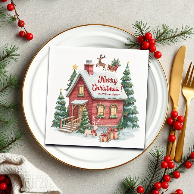 Gingerbread House Reindeer Fir Trees Napkin (Creator Uploaded)