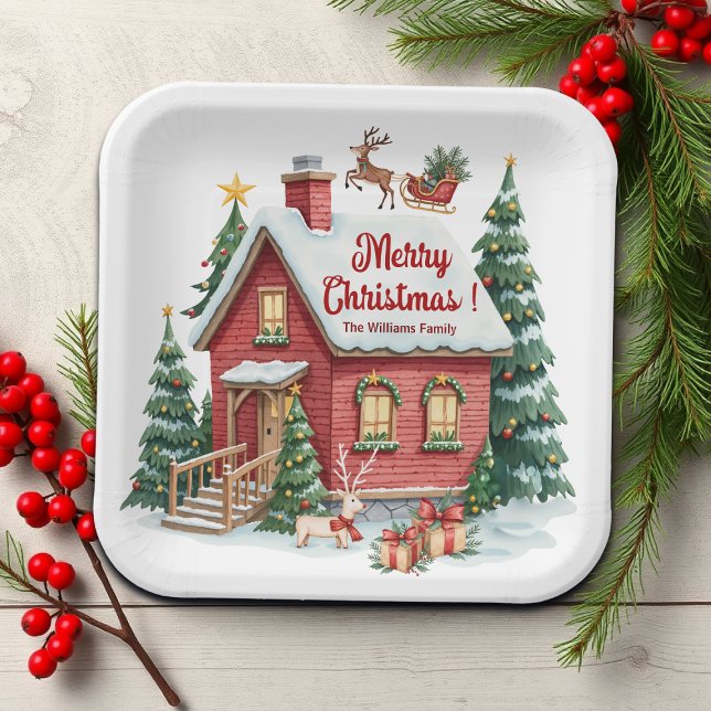 Gingerbread House Reindeer Fir Trees Paper Plate (Creator Uploaded)