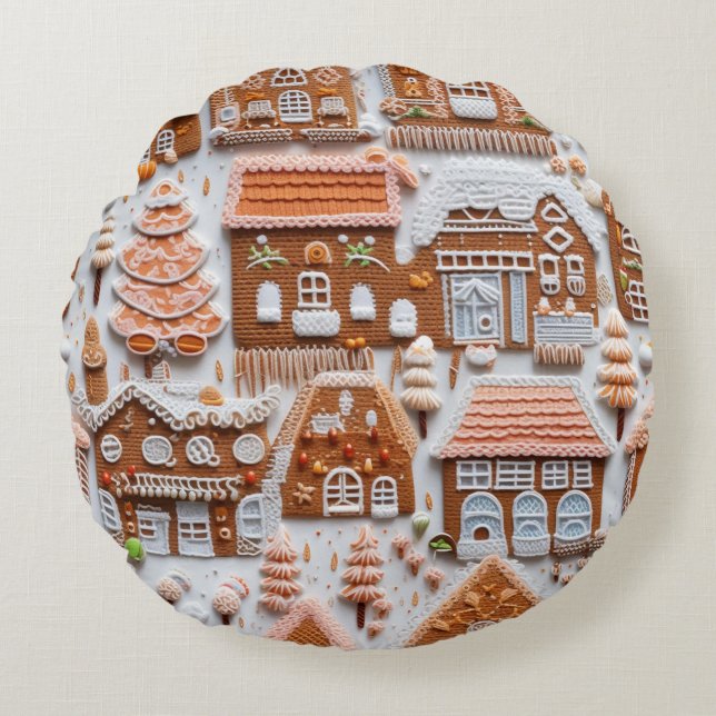 Gingerbread House Round Cushion (Front)