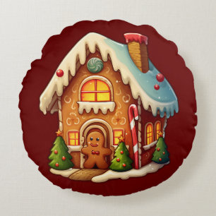Gingerbread house round cushion