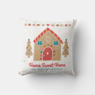 Gingerbread House Rustic Home Sweet Home Holiday Cushion