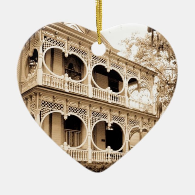 Gingerbread House - Savannah, GA Ceramic Tree Decoration (Front)