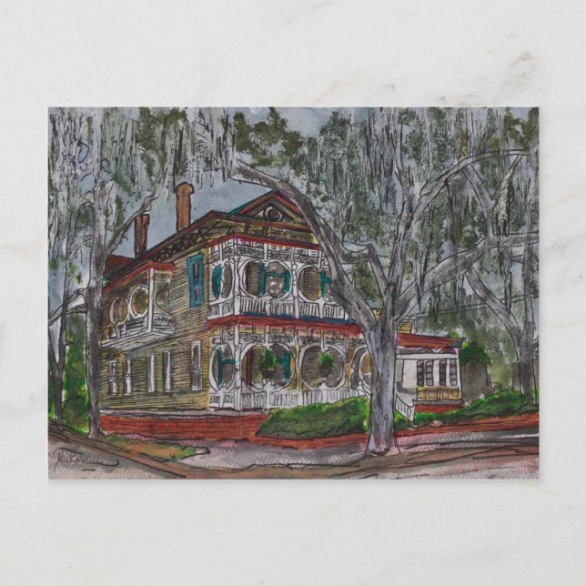 gingerbread house Savannah Georgia art painting Postcard (Front)