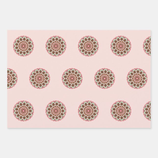 Gingerbread house scandi folk art mandala  wrapping paper sheet (Front 3)