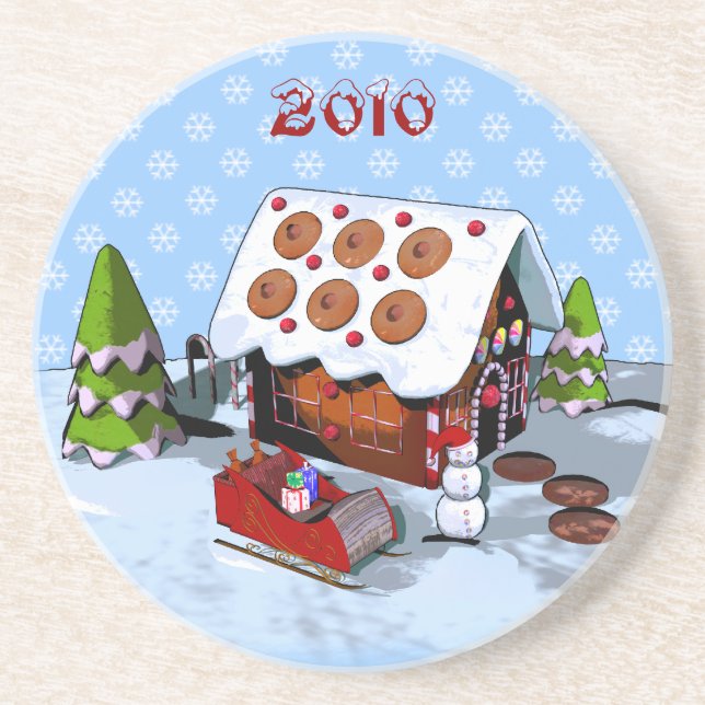 Gingerbread House Scene Sandstone Coaster (Front)