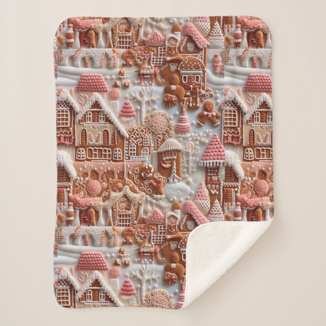 Gingerbread House Sherpa Blanket (Front)