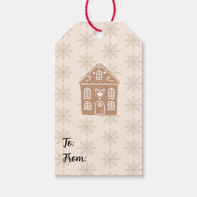 Gingerbread House Snowflake Pattern Gift Tags (Front)