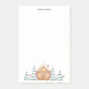Gingerbread house snowy trees minimalist post-it notes