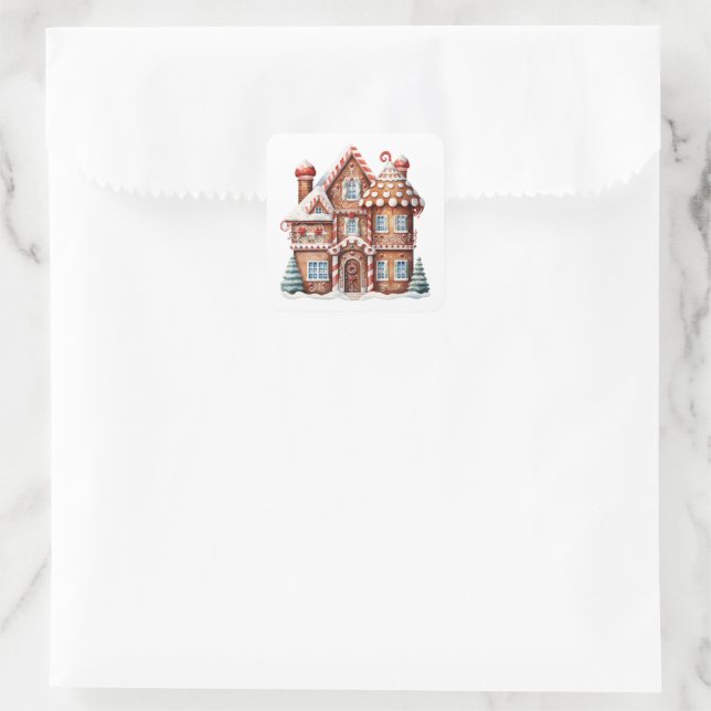 Gingerbread House Square Sticker (Bag)