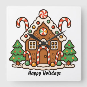 Gingerbread House  Square Wall Clock