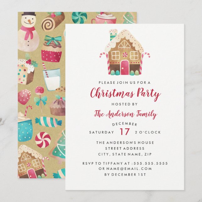Gingerbread House Sweet Christmas Party Invitation (Front/Back)