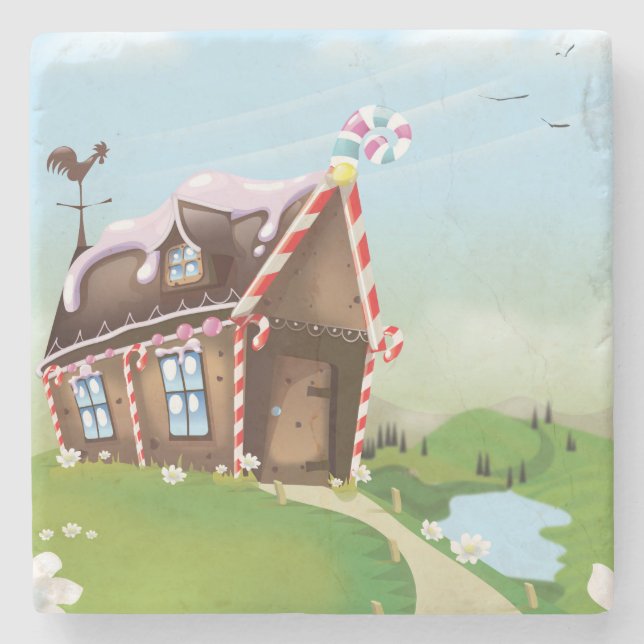 Gingerbread house throw pillow stone coaster (Front)