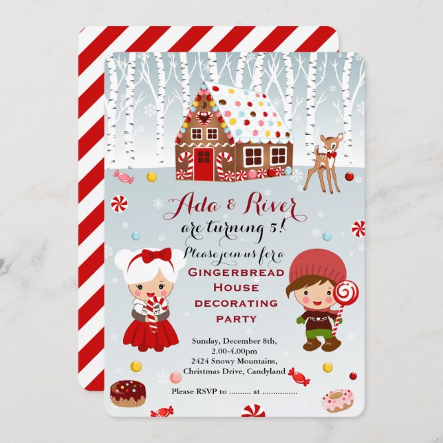 Gingerbread House twins Birthday Party Invitation (Front/Back)