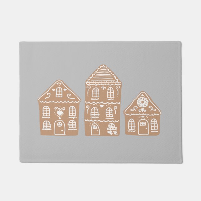 Gingerbread House Village Illustration Doormat (Front)