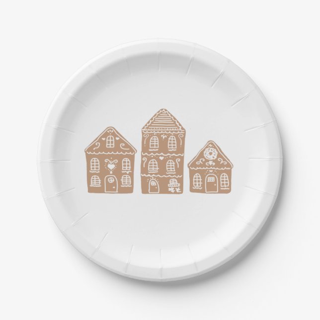 Gingerbread House Village Illustration Paper Plate (Front)
