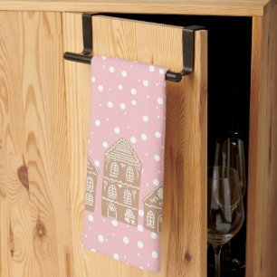 Gingerbread House Village Pink Kitchen Towel