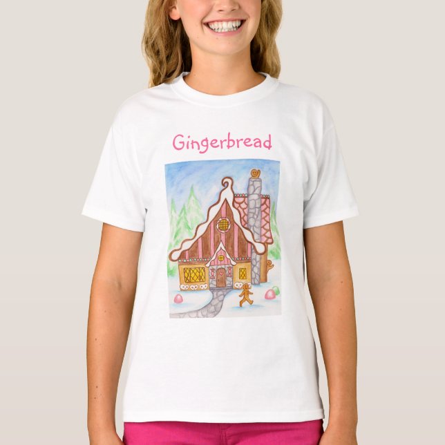 Gingerbread House Waving Kids T-Shirt (Front)