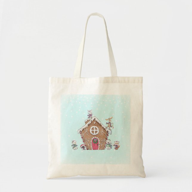 Gingerbread House Winter Ice Skating Animal Custom Tote Bag (Front)