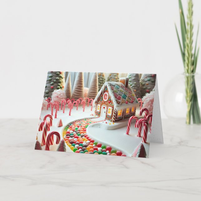 Gingerbread House With Candy Canes Holiday Card (Front)