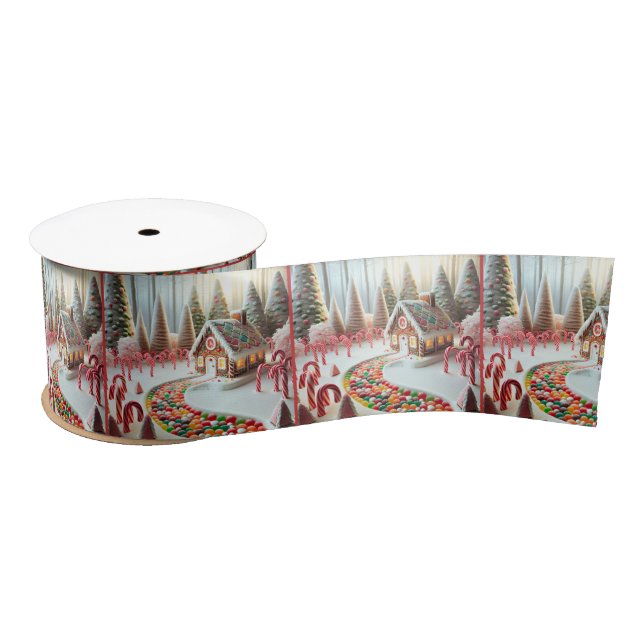 Gingerbread House With Candy Canes Satin Ribbon (Spool)