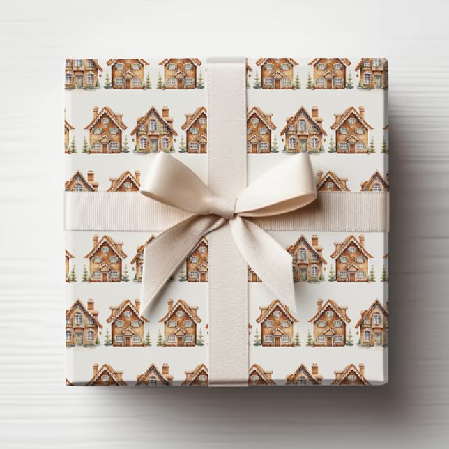 Gingerbread House Wrapping Paper (Vintage Watercolor Gingerbread House Wrapping Paper by Painted Paperie
)