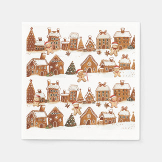 Gingerbread Houses Man Cookies Christmas Village Napkin