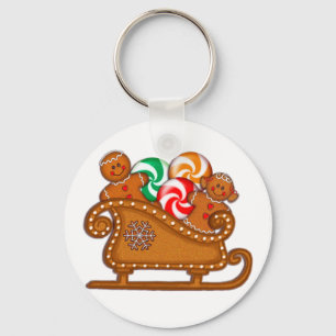 GINGERBREAD KIDS,COOKIES & SLEIGH by SHARON SHARPE Key Ring