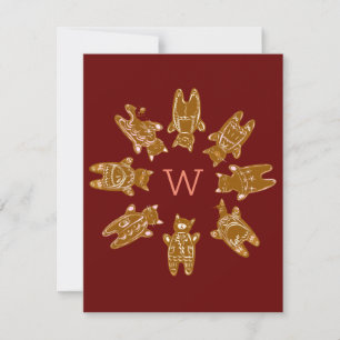 Gingerbread Kitties Monogram - Flat Holiday Card