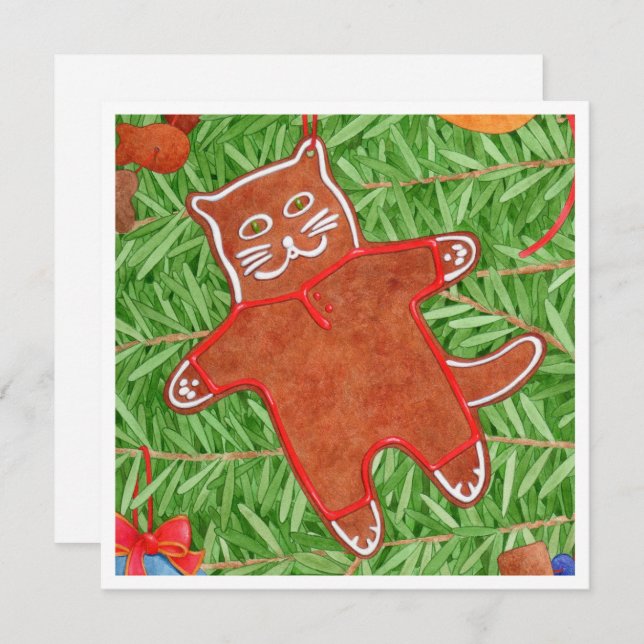 GINGERBREAD KITTY 5.25" Square Flat Card (Front/Back)