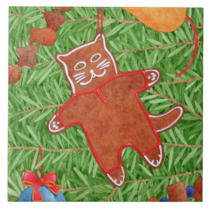 GINGERBREAD KITTY 6" Square Ceramic Tile