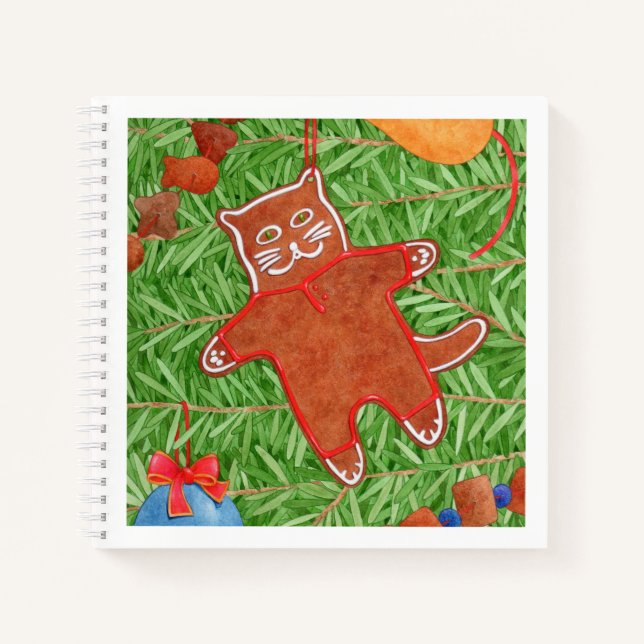 GINGERBREAD KITTY 8.5x8.5 Spiral Notebook (Front)