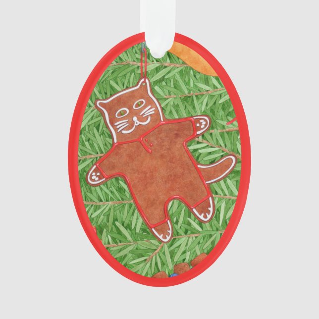 GINGERBREAD KITTY Acrylic Oval Ornament (Front)
