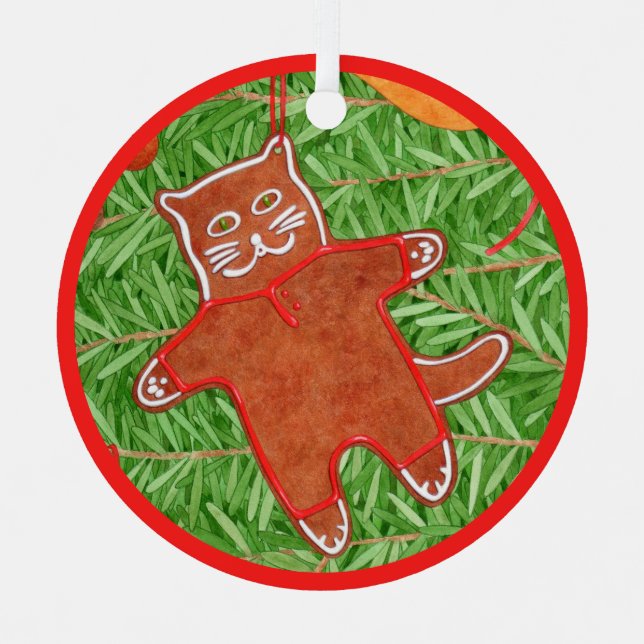 GINGERBREAD KITTY Metal Circle Ornament (Front)