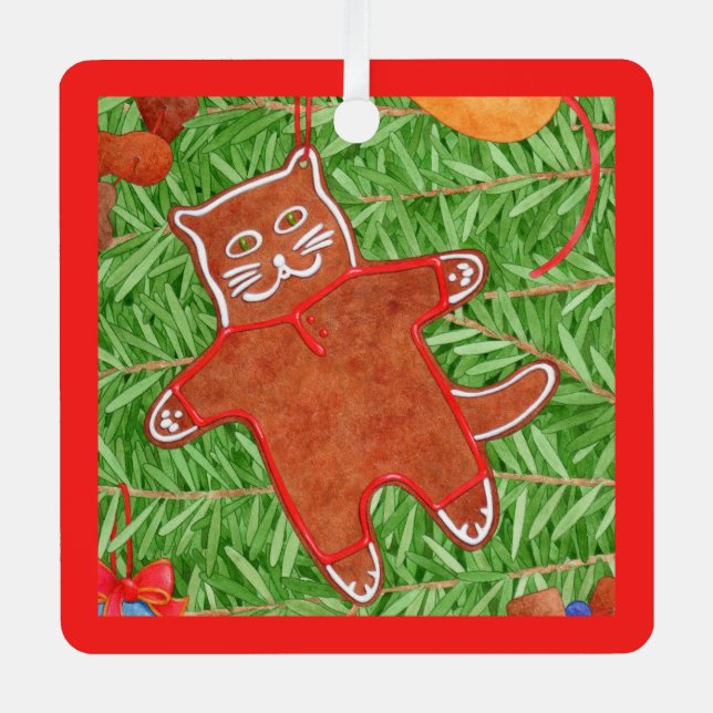 GINGERBREAD KITTY Metal Square Ornament (Front)